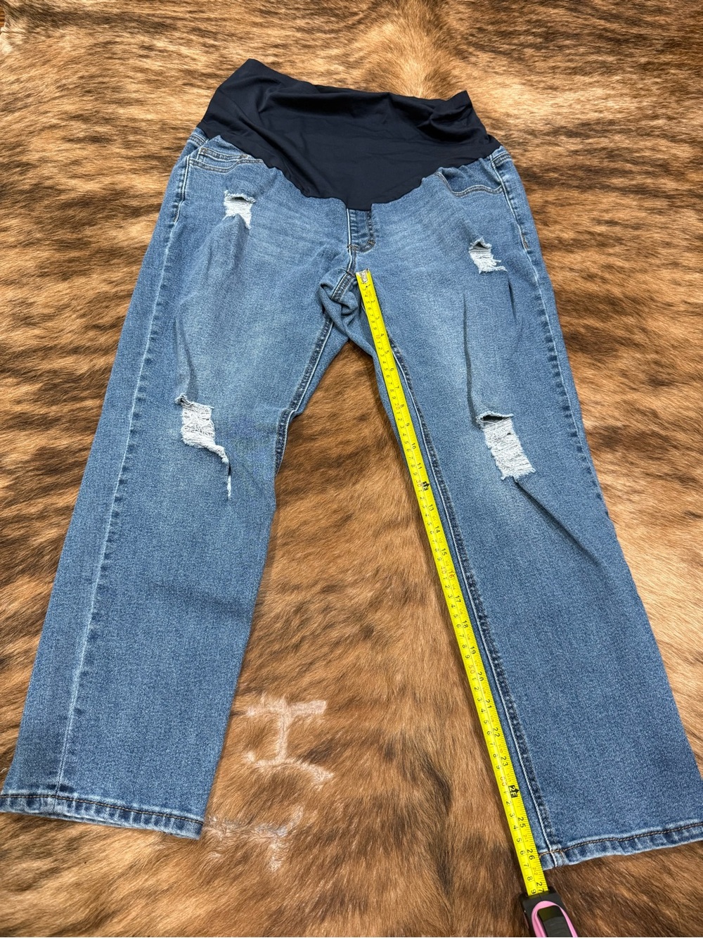 Time and Tru Maternity Distressed Blue Denim Straight Leg Jeans
